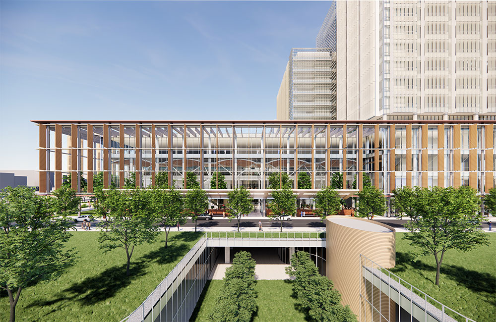 Image 2. Rendering showing exterior side view of the 4-story hospital.
