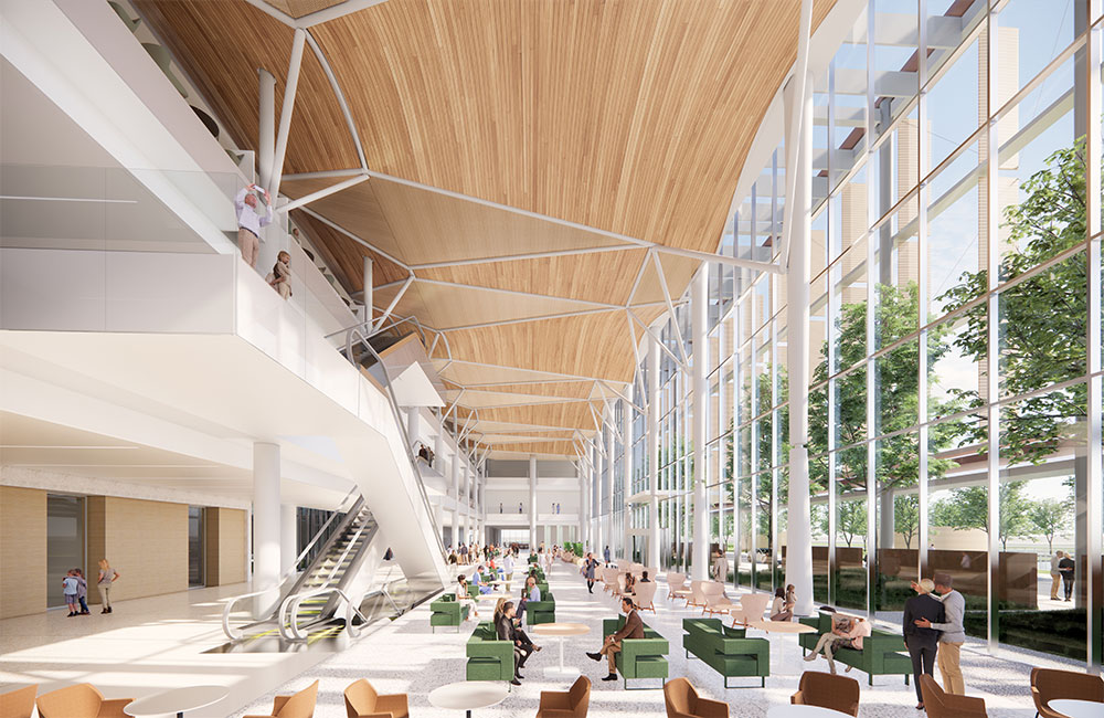 Image 4. Rendering showing main concourse with wood paneled ceiling.