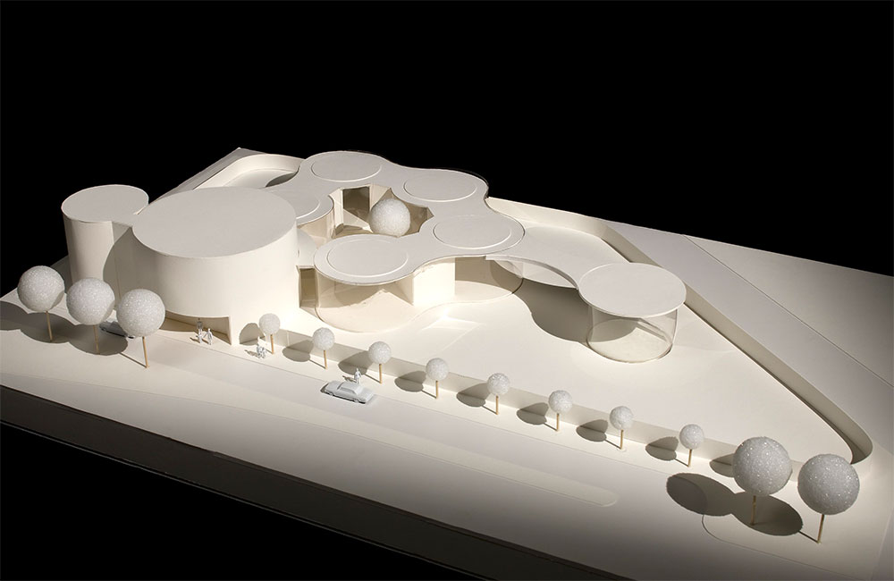 Image 2. Right corner aerial view of building model showing overall site.