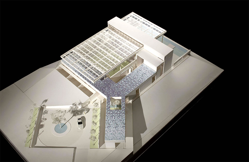 Image 4. Three quarter aerial view of residence model.