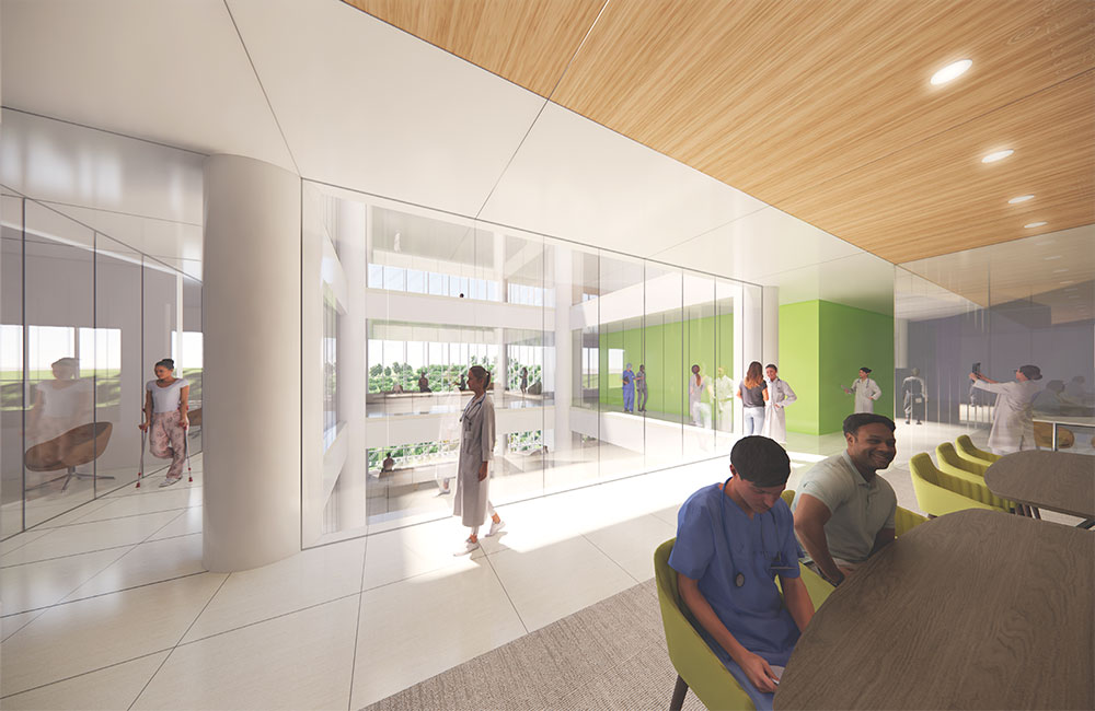 Image 4. Interior rendering of walkway overlooking atrium.
