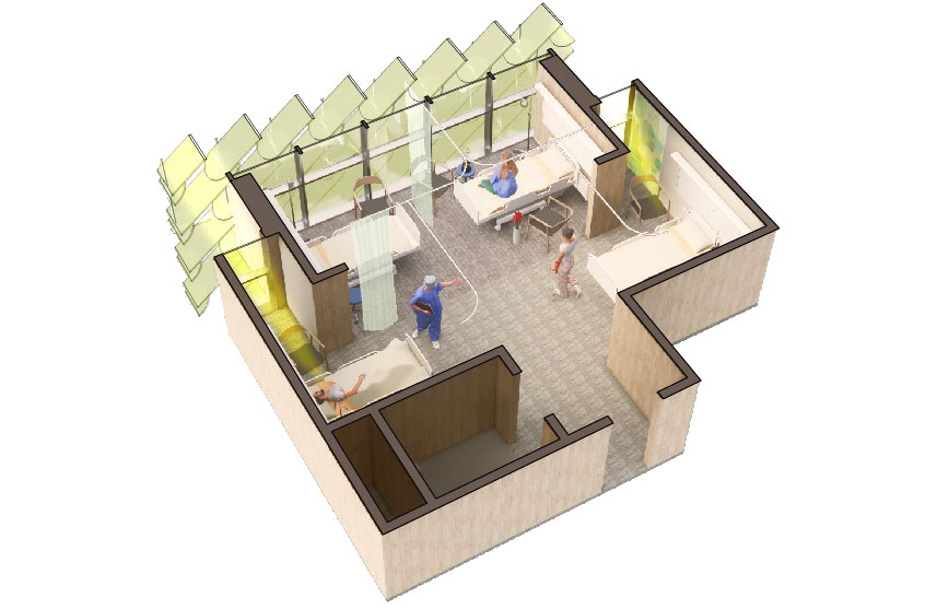 Image 5. Cutaway axonometric rendering of a patient room.